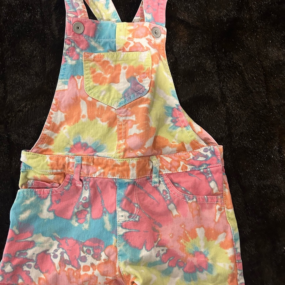 The Children’s Place Girls Tie Dye Overalls Size 6 Colorful Shortalls
